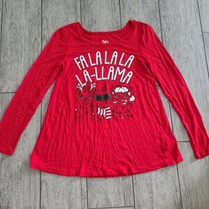 Justice girls red long sleeve Christmas llama shirt size 10